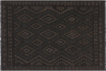 Flat Weave Kilim, Antique, Navaho, Vintage, Handmade, Geometric Kilim Black Green Hand-Woven Rectangle 100% Wool Area Rug 6 x 7